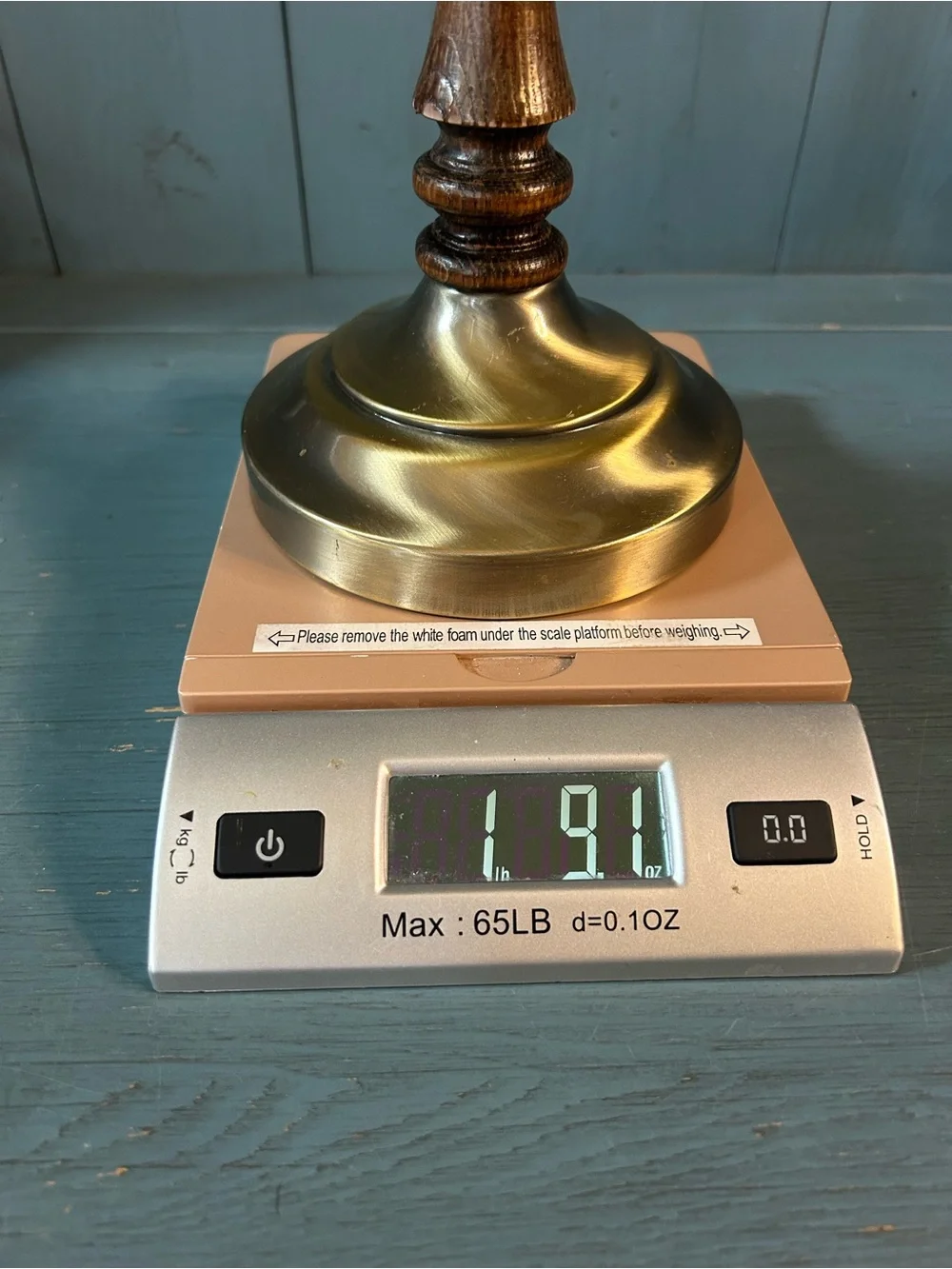 Vintage “Brite Metal” Brass & Wood Table Candle Lamp - Amber Glass Chimney